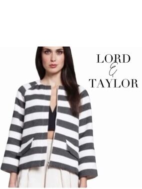 Lord & Taylor charcoal gray and white  stripe jacket